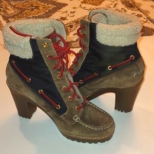 Sperry Top-siders "Trinity" High Heel Ankle Boots Fur Lined Genuine Leather Sz 8